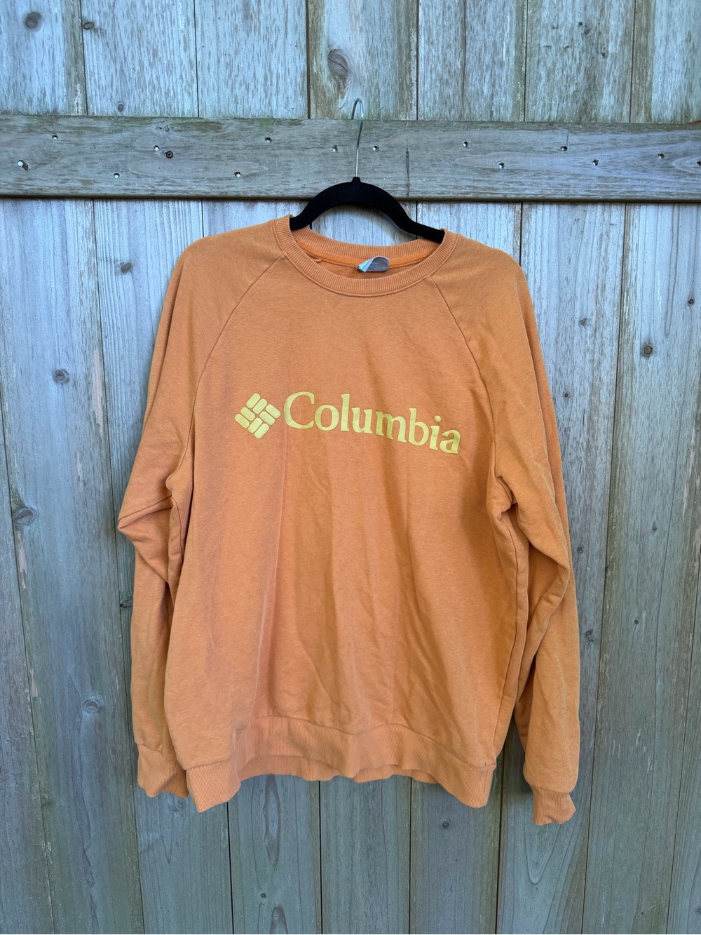 Columbia Men's Peach-Orange Crewneck Sweatshirt with Yellow Logo